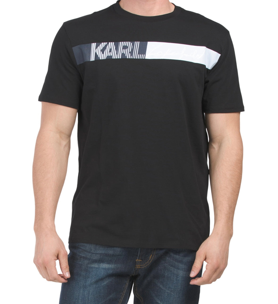 Karl Lagerfeld Logo Stripe T-Shirt Black