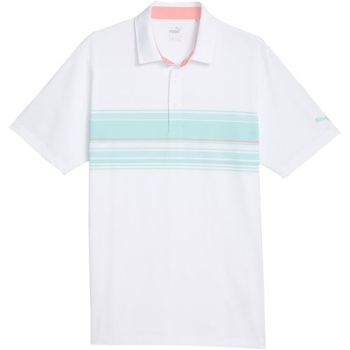 Puma Striped Polo – White with Aqua Stripes