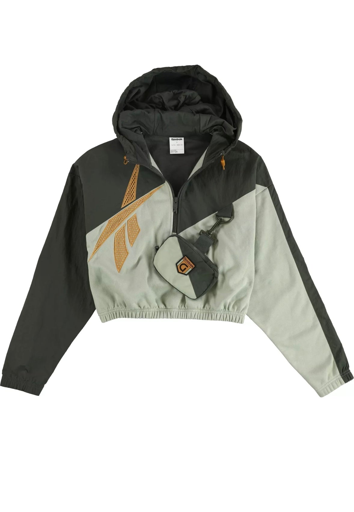 Reebok Cropped Jacket with Built In Utility Bag Two Tone Green