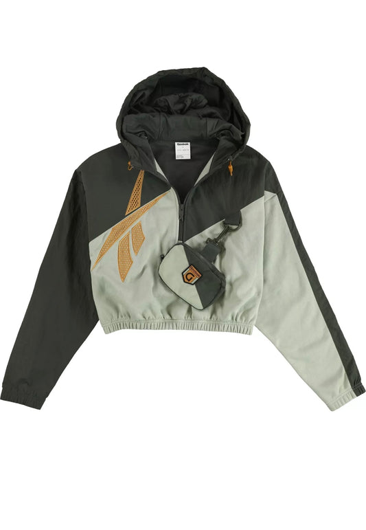 Reebok Cropped Jacket with Built In Utility Bag Two Tone Green